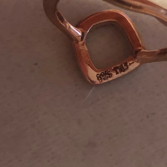 STERLING Silver Rose Gold Plated Abstract CZ Stone Ring Hammered Band Sz 5.75 - Picture 6 of 8